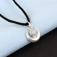 morir Amulet Pendant Necklace for Men Women Silver Plated Half Moon Shape Crescent Moon Pearl Brushed Finished with Black Thread-thumb4