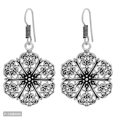 Morir Silver Vintage Handmade Boho Statement Floral Charms Drop Dangle Fashionable Trendy Earrings Jewelry for Women and Girls-thumb0