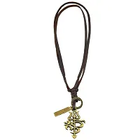 Morir Religious Jewelry Antique Bronze Brass Shiva Symbols Om Chand Trishul Fashionable Adjustable Leather Cord Necklace Pendant for Men and Women-thumb2