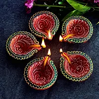 morir Handmade Clay Diya for Diwali Gift/Decorations/Natural Earthen Oil Lamp/Traditional Diyas for Pooja Multicolour (Set of 11 Pcs)-thumb2