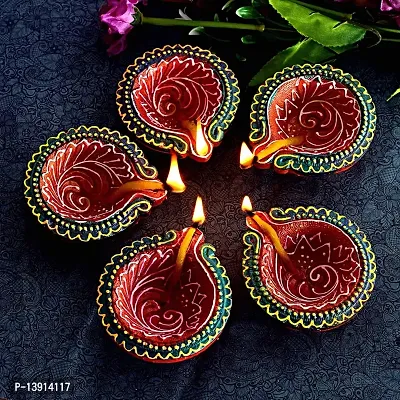 morir Handmade Clay Diya for Diwali Gift/Decorations/Natural Earthen Oil Lamp/Traditional Diyas for Pooja Multicolour (Set of 11 Pcs)-thumb3