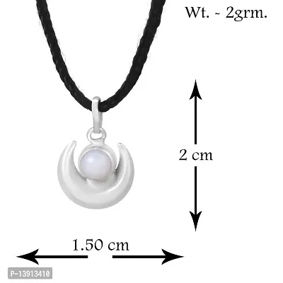 morir Amulet Pendant Necklace for Men Women Silver Plated Half Moon Shape Crescent Moon Pearl Brushed Finished with Black Thread-thumb2