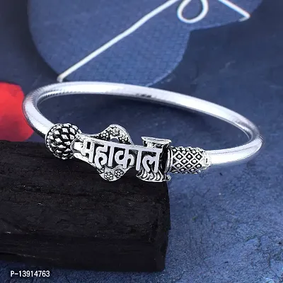 morir Silver Plated Religious Mahakal Lockable Kada Bracelet for Men Lord Shiva Cuff Bracelet for Unisex Adult  Child-thumb5