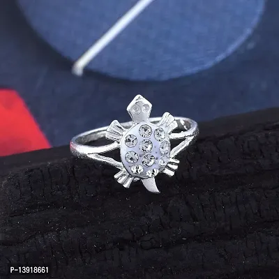 Morir Silver Plated Round White CZ Diamond Good Luck Tortoise Kachua Ring Jewelry for Men Women Friends-thumb4