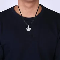 morir Amulet Pendant Necklace for Men Women Silver Plated Half Moon Shape Crescent Moon Pearl Brushed Finished with Black Thread-thumb2