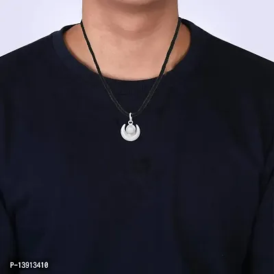 morir Amulet Pendant Necklace for Men Women Silver Plated Half Moon Shape Crescent Moon Pearl Brushed Finished with Black Thread-thumb3