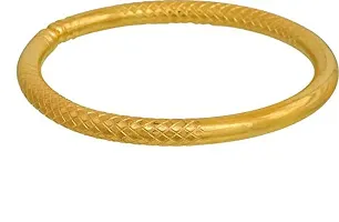 Morir Gold Plated Brass Round Solid 5mm Open Mouth Free Size Adjustable Bracelet Kada for Men Women-thumb1