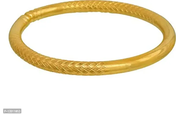 Morir Gold Plated Brass Round Solid 5mm Open Mouth Free Size Adjustable Bracelet Kada for Men Women-thumb2