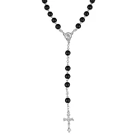 morir Handmade Black Onyx 8mm Bead Cross Crucifix Christian Rosary Bead Mala Necklace Religions Gifts Jewellery For Men Women-thumb1