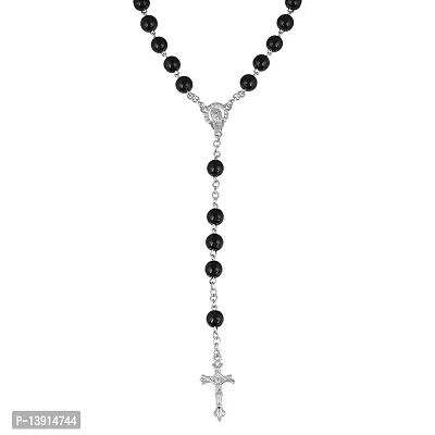 morir Handmade Black Onyx 8mm Bead Cross Crucifix Christian Rosary Bead Mala Necklace Religions Gifts Jewellery For Men Women-thumb2