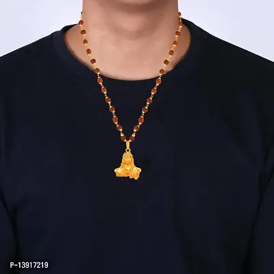 morir Gold Plated Brass Big Size Adiyogi Shiva Pendant With Rudraksha Seeds Mala Necklace For Unisex-thumb5