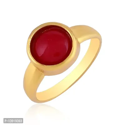 Morir Gold Plated Brass Handmade Red Stone Oval Gemstone Ring For Unisex