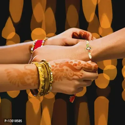 Morir Gold Tone Hand Finished Tortoise/Turtle Designing Thread Raksha bandhan Rakhi Gift, Wrist Bands for Loving/Brother Sister, Father  Friends-with Roli Chawal (Set of 1)-thumb3