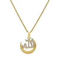 Morir Gold Plated CZ Studded Half Moon Allah Arabic Islamic Pendant Necklace Muslim Jewelry for Men and Women-thumb1