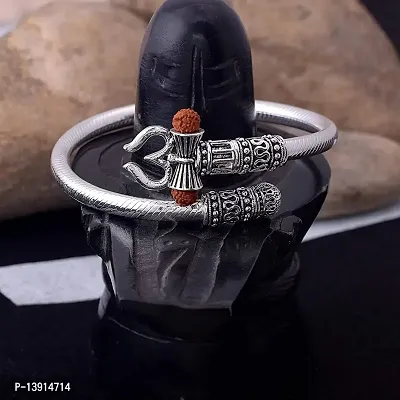 morir Silver Plated Shiva Trishul Rudraksha Damroo Bahubali Kada Bracelet Spiritual Jewellery for Men/Women-thumb4