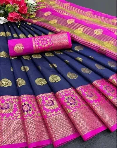 Silk Ethnic Motif Jacquard Border Sarees with Blouse Piece