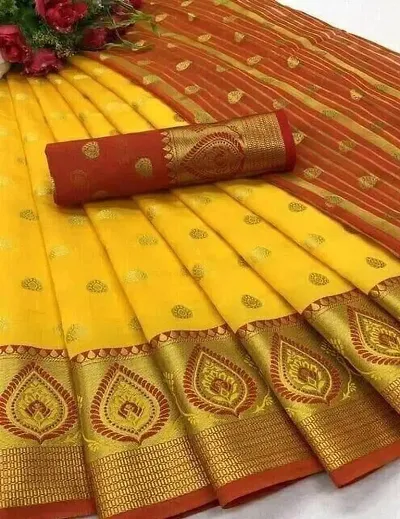 Stylish Lichi Silk Woven Design Saree with Blouse piece For Women