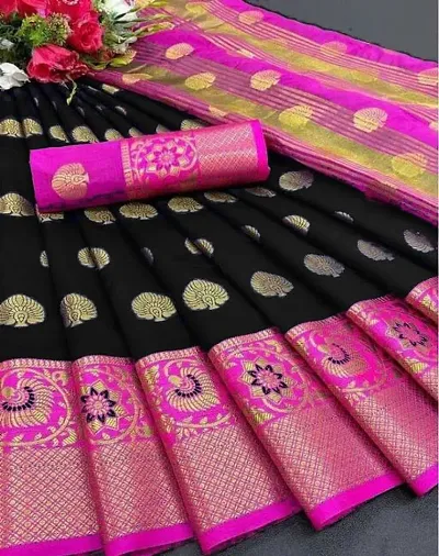 Silk Ethnic Motif Jacquard Border Sarees with Blouse Piece