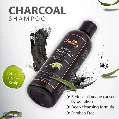 Globus Naturals Clarifying Charcoal Shampoo 250 Ml | Enriched With Amla, Almond| Reduces Damage Caused By Pollution | Deep Cleansing Formula | Certified Organic | Paraben Free | For Oily Hair  Scalp-thumb2