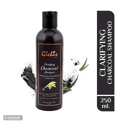 Globus Naturals Clarifying Charcoal Shampoo 250 Ml | Enriched With Amla, Almond| Reduces Damage Caused By Pollution | Deep Cleansing Formula | Certified Organic | Paraben Free | For Oily Hair  Scalp-thumb0