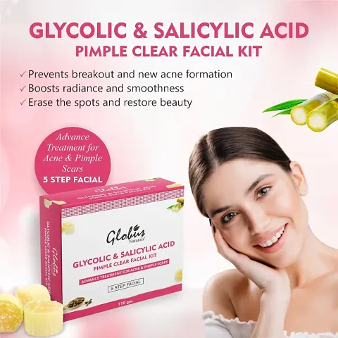 Globus Naturals Pimple Clear Glycolic Acid Facial Kit For Anti- Acne |Dark Spots |Beautiful  Glowing Skin 110 g