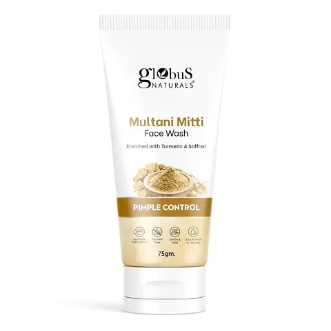 Globus Naturals Multani Mitti Face Wash, Enriched With Turmeric  Saffron, For Pimple Control, Suitable For Oily  Acne Prone Skin, 75 gm