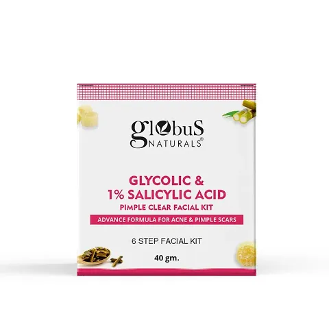 Globus Naturals Anti Acne Glycolic  Salicylic Acid 6 Step Facial Kit, For Oil Control  Skin Lightening, Suitable For Oily  Acne Prone Skin, 40gm