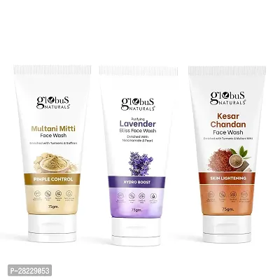 Globus Naturals Face Wash Combo of  Lavender , Multani Mitti, Kesar Chandan Face Wash ,Set of 3 -  225 gm Each