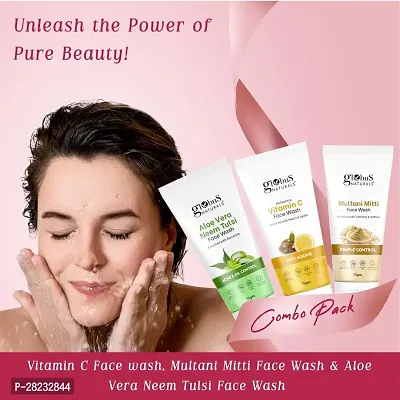 Globus Naturals Face Wash Combo - Set of 3, Vitamin C , Multani Mitti   Aloe Vera Neem Tulsi Face Wash -  225 gm Each-thumb2