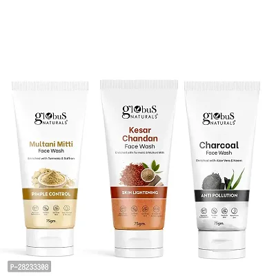 Naturals Face Wash Combo - Set of 3 Charcoal, Multani Mitti   Kesar Chandan Face Wash -  225 gm Each