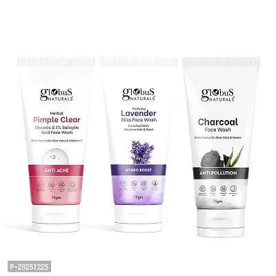 Naturals Face Wash Combo - Set of 3, Glycolic  1% Salicylic Acid , Charcoal, Lavender Face Wash - 225 gm Each