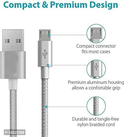 Nirsha Nylon Braided Unbreakable 5V/3A Super Fast Charging  Data Sync Cord/Cable for Asus Zenfone 4 Max ZC520KL/ Zenfone 4 Max Plus ZC554KL/ Zenfone 4 Max Pro ZC554KL, All Smart Phone (Silver)-thumb4