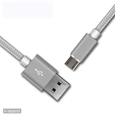 Nirsha Nylon Braided Unbreakable 5V/3A Ultra Fast Charging  Data Sync Cable for Samsung Galaxy J2 Prime/Galaxy A8/ Galaxy On8/ Galaxy On7/ Galaxy Grand Prime Plus  All Micro USB Smartphone (Silver)-thumb2