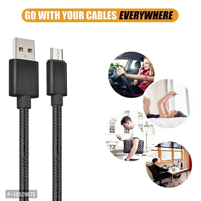 Nirsha Nylon Braided Unbreakable 5V/3A Super Fast Charging  Data Sync Cord/Cable for Asus Zenfone 4 Max ZC520KL/ Zenfone 4 Max Plus ZC554KL/ Zenfone 4 Max Pro ZC554KL, All Smart Phone (Black)-thumb3