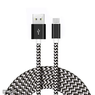 NIRSHA Nylon USB Cable Compatible for Samsung Galaxy J4+/ Galaxy J2 Core/Galaxy On6/ Galaxy J7 (2018)/ Galaxy J3 (2018) Micro USB Data Cable| Quick Fast Charging Cable| Transfer Android V8 Cable (2.4 Amp)-thumb0