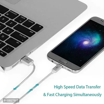 Nirsha Nylon Braided Unbreakable 5V/3A Fast Charging Data and Sync Cable Extra Tough Quick Charge for vivo Y83 Pro/vivo V9 6GB/ vivo Z1i/ vivo Z1/ vivo Y83  All Micro USB Android Phone (Silver)-thumb5
