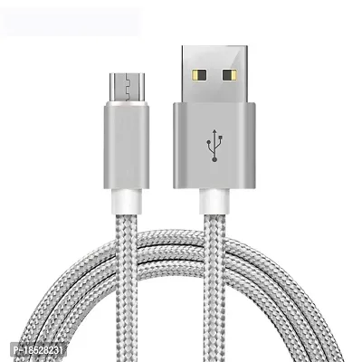 Nirsha Nylon Braided Unbreakable 5V/3A Super Fast Charging  Data Sync Cable/Cord for Samsung Galaxy J8/ Galaxy J6/ Galaxy J4/ Galaxy A6+ (2018)/ Galaxy A6 (2018)  All Micro USB Smartphone (Silver)