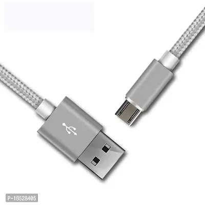 Nirsha Nylon Braided Unbreakable 5V/3A Fast Charging Data and Sync Cable Extra Tough Quick Charge Oppo R11/ Oppo A77 (Mediatek)/ Oppo A39/ Oppo F3/ Oppo F3 Plus/Oppo A57, Oppo  Smartphone (Silver)-thumb2