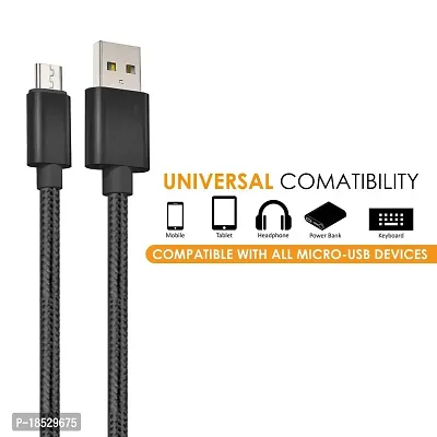 Nirsha Nylon Braided Unbreakable 5V/3A Super Fast Charging  Data Sync Cord/Cable for Asus Zenfone 4 Max ZC520KL/ Zenfone 4 Max Plus ZC554KL/ Zenfone 4 Max Pro ZC554KL, All Smart Phone (Black)-thumb2