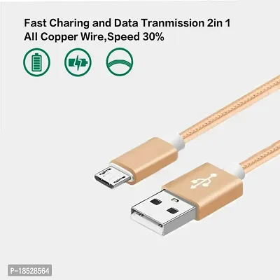 Nirsha Nylon Braided Unbreakable 5V/3A Fast Charging Data and Sync Cable Extra Tough Quick Charge Oppo R11/ Oppo A77 (Mediatek)/ Oppo A39/ Oppo F3/ Oppo F3 Plus/Oppo A57, Oppo  Smartphone (Gold)-thumb2