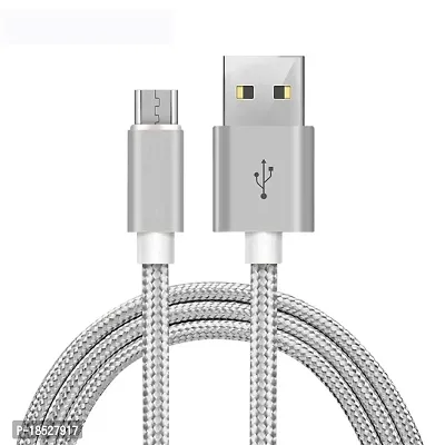 Nirsha Nylon Braided Unbreakable 5V/3A Fast Charging Data and Sync Cable Extra Tough Quick Charge for vivo Y83 Pro/vivo V9 6GB/ vivo Z1i/ vivo Z1/ vivo Y83  All Micro USB Android Phone (Silver)-thumb0