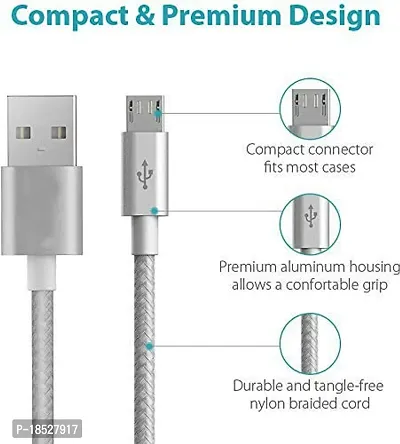 Nirsha Nylon Braided Unbreakable 5V/3A Fast Charging Data and Sync Cable Extra Tough Quick Charge for vivo Y83 Pro/vivo V9 6GB/ vivo Z1i/ vivo Z1/ vivo Y83  All Micro USB Android Phone (Silver)-thumb3