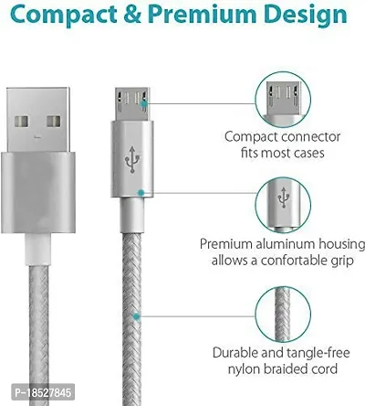 Nirsha Nylon Braided Unbreakable 5V/3A Fast Charging Data and Sync Cable Extra Tough Quick Charge for Honor 7C/ Honor Tab 5/ Honor 5A/ Honor 6A (Pro)/ Honor 6C Pro, All Android  Smart Phone (Silver)-thumb4
