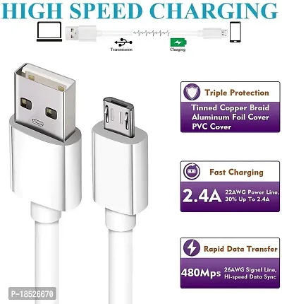 Fast Charging  Data Cable for Samsung Galaxy S7 Active Galaxy J7 Galaxy J3 Pro Galaxy C7 Galaxy C5 Galaxy A9 Pro Micro USB Data Cable| Quick Fast Charging Cable| Transfer Android V8 Cable- 2.4A White-thumb4