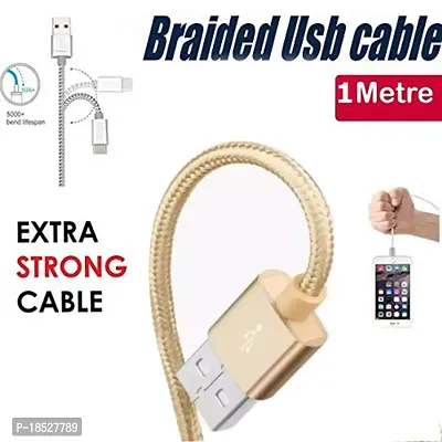 Nirsha Nylon Braided Unbreakable 5V/3A Fast Charging Data and Sync Cable Extra Tough Quick Charge for vivo X20 Plus UD/vivo X20/ vivo V7+/ vivo Y65/ vivo Y69/ vivo Y53, All Smart Phone (Gold)-thumb5