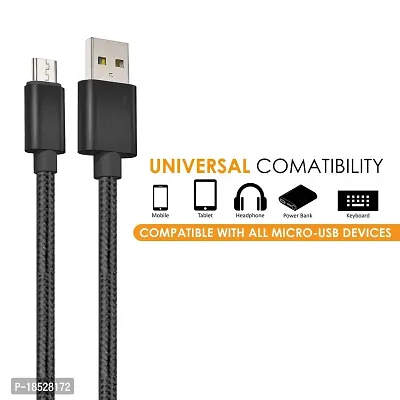 Nirsha Nylon Braided Unbreakable 5V/3A Super Fast Charging  Data Sync Cord for vivo S1 Pro/vivo Z3x/ vivo Y17/ vivo Y15/ vivo Y12, All Android  All Micro USB Vivo  Smartphone- 1 Meter (Black)-thumb3