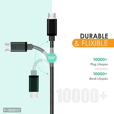 Nirsha Nylon Braided Unbreakable 5V/3A Fast Charging Data and Sync Cable Extra Tough Quick Charge Oppo R11/ Oppo A77 (Mediatek)/ Oppo A39/ Oppo F3/ Oppo F3 Plus/Oppo A57, Oppo  Smartphone (Black)-thumb2