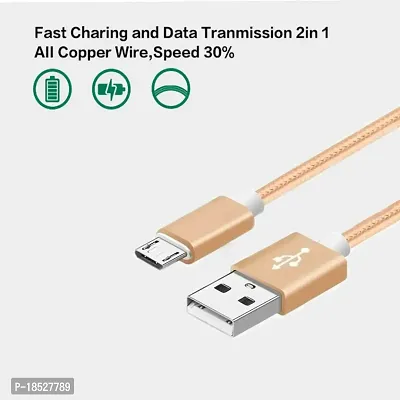 Nirsha Nylon Braided Unbreakable 5V/3A Fast Charging Data and Sync Cable Extra Tough Quick Charge for vivo X20 Plus UD/vivo X20/ vivo V7+/ vivo Y65/ vivo Y69/ vivo Y53, All Smart Phone (Gold)-thumb2