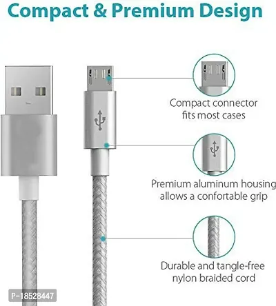 Nirsha Nylon Braided Unbreakable 5V/3A Super Fast Charging  Data Sync Cord for vivo S1 Pro/vivo Z3x/ vivo Y17/ vivo Y15/ vivo Y12, All Android  All Micro USB Vivo  Smartphone- 1 Meter (Silver)-thumb2