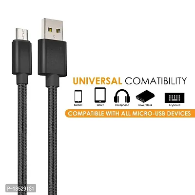 Nirsha Nylon Braided Unbreakable 5V/3A Fast Charging Data and Sync Cable Extra Tough Quick Charge Oppo R11/ Oppo A77 (Mediatek)/ Oppo A39/ Oppo F3/ Oppo F3 Plus/Oppo A57, Oppo  Smartphone (Black)-thumb3